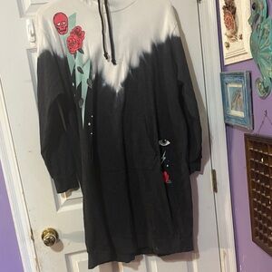 Lovesick for Torrid Black and White Hoodie Dress  with Red Skull and Rose Design